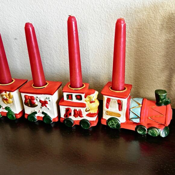 Vintage Ceramic Christmas Candle Train Set – 4-Piece Taper Holder – Taiwan - Picture 11 of 11